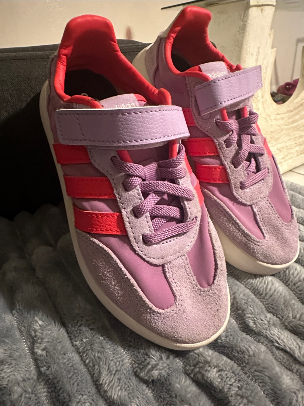adidas Kids Lavender and Coral Hook-and-Loop Sneakers